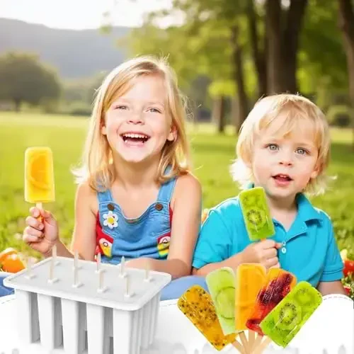 Miaowoof Homemade Popsicle Molds, 10-Cav Non-BPA Silicone Ice Pop Maker, with 50 Sticks, 50 Bags, 10 Reusable Sticks, Funnel, Brush and Ice Pop Recipe (White) - 6