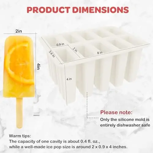 Miaowoof Homemade Popsicle Molds, 10-Cav Non-BPA Silicone Ice Pop Maker, with 50 Sticks, 50 Bags, 10 Reusable Sticks, Funnel, Brush and Ice Pop Recipe (White) - 4