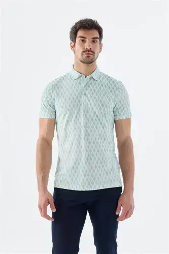 Мятная футболка-поло slim fit с рисунком - Modazone (1)