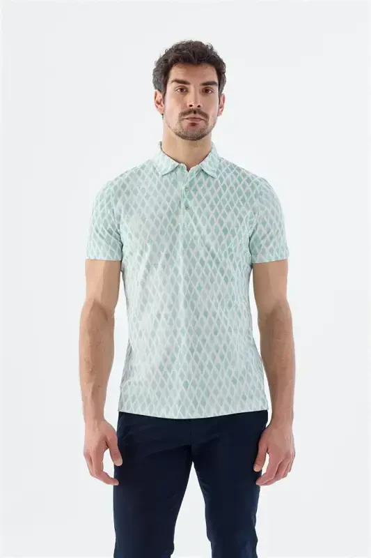 Мятная футболка-поло slim fit с рисунком - 2