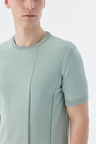 Мятная трикотажная футболка slim fit с круглым вырезом - 3