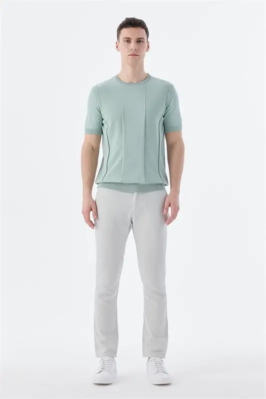 Мятная трикотажная футболка slim fit с круглым вырезом - 2