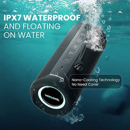 MIATONE Bluetooth-динамики 36 Вт Портативная акустика со стереозвуком и басами, Bluetooth 5.3 Беспроводная акустика USB Type C для улицы, 5000 мАч 16 часов воспроизведения IPX7 Водонепроницаемая, Акустика с цветными огнями (черная) - MIATONE