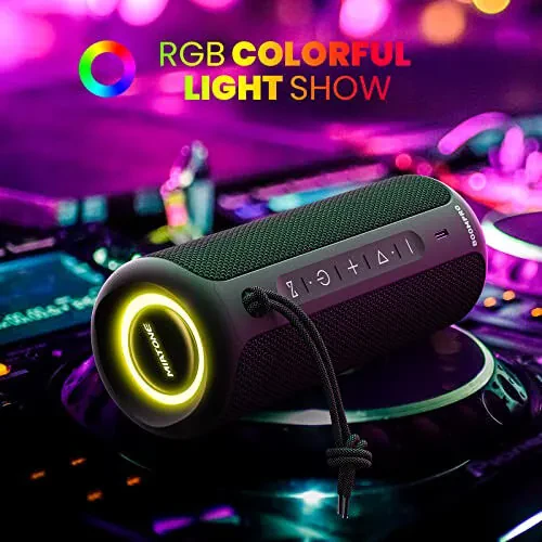 MIATONE Bluetooth Karnay 36W Ko'chma Karnay Stereo Ovozli Bass bilan, Bluetooth 5.3 Simsiz Karnay USB Type C Tashqi, 5000mAh 16 soat O'ynash Vaqti IPX7 Su O'tkazmaydigan, Rangli Chiroqlar Karnay (Qora) - 6