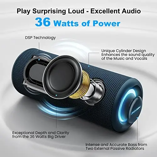 MIATONE Bluetooth Speaker 36W Stereo Sound Bass Present Boy Gifts - Blue | Portable Speaker Bluetooth 5.3 Wireless USB Type C Outdoor and Travel, 5000mAh Up to 16H Playtime Indoor - MIATONE (1)
