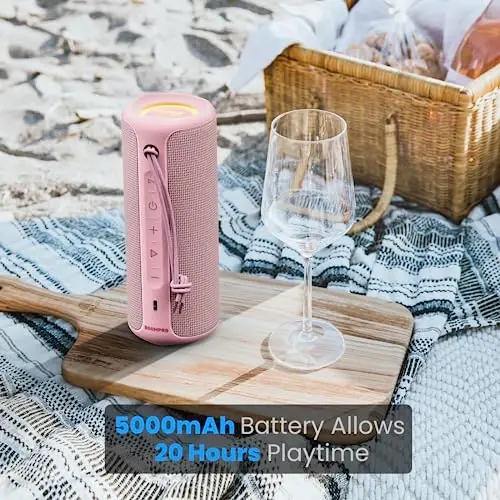 MIATONE Bluetooth Speaker 36W Stereo Sound Bass Present Woman Gifts - Pink | Portable Speaker Bluetooth 5.3 Wireless USB Type C, Outdoor and Travel, 5000mAh Up to 16H Playtime, Indoor Party Home - 3
