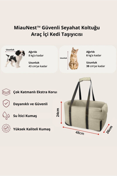 MiauNest™ Kedi Taşıma Çantası Kedi Seyahat Çantası Araba İçi Yatak ve Kedi Çantası Bej - 8