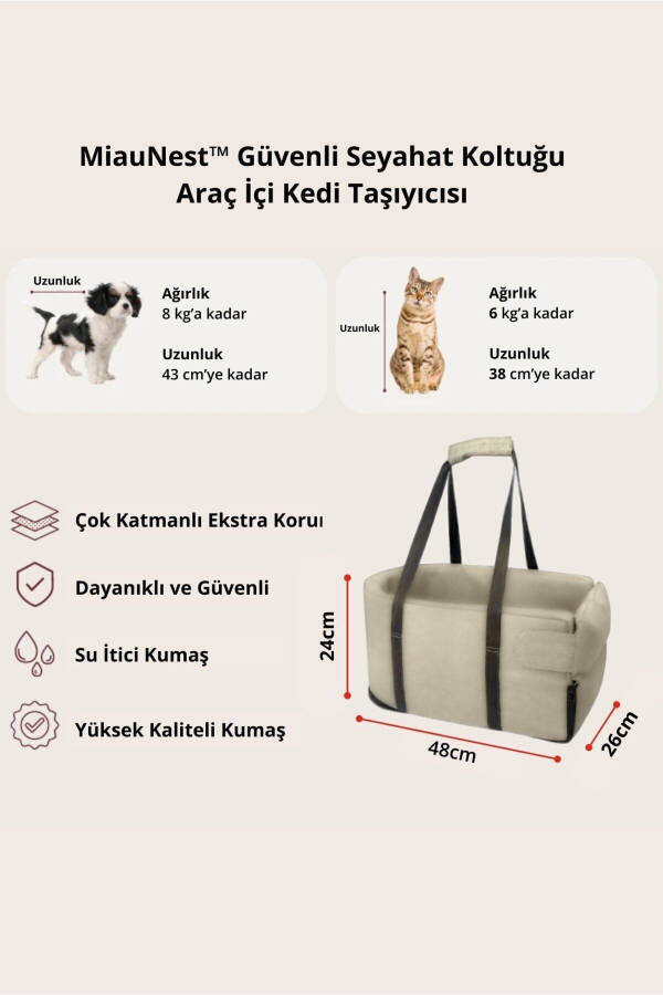 MiauNest™ Kedi Taşıma Çantası Kedi Seyahat Çantası Araba İçi Yatak ve Kedi Çantası Bej - 3