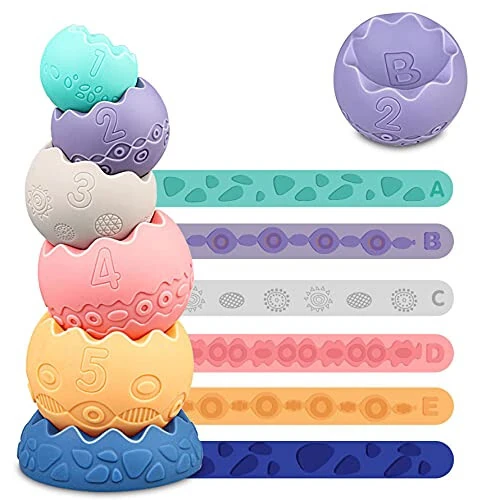 Miawow Stacking Balls Soft Toys for Babies 6 12 18 Months 1 Year Old Girls Boys - Toddlers Sensory Educational Montessori Baby Blocks - Infant Newborn Developmental Teething Learning Stacker Cups - 3