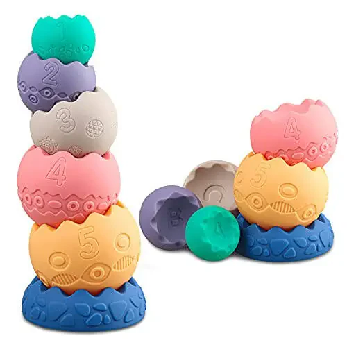 Miawow Stacking Balls Soft Toys for Babies 6 12 18 Months 1 Year Old Girls Boys - Toddlers Sensory Educational Montessori Baby Blocks - Infant Newborn Teething Learning Stacker Cups-Easter Basket - 1