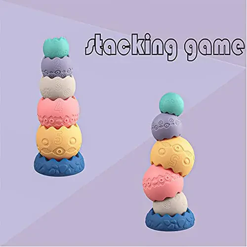 Miawow Stacking Balls Soft Toys for Babies 6 12 18 Months 1 Year Old Girls Boys - Toddlers Sensory Educational Montessori Baby Blocks - Infant Newborn Teething Learning Stacker Cups-Easter Basket - 2