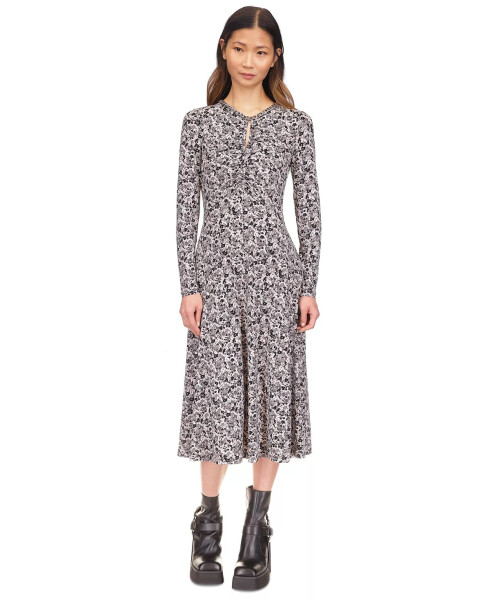 MICHAEL Chain-Neck Keyhole Printed Dress Black - 1