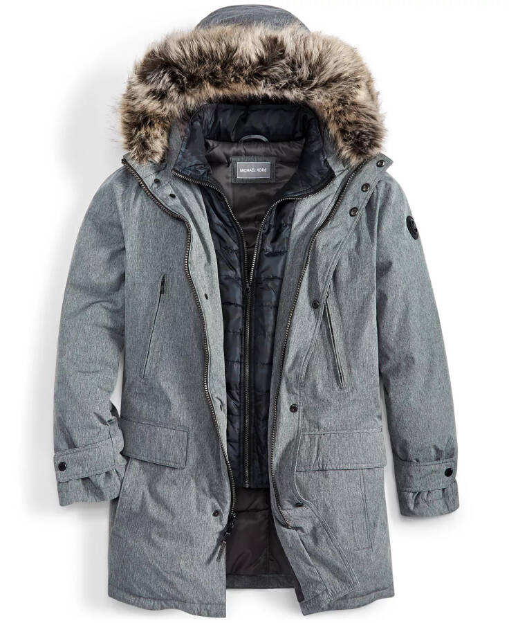 Michael Kors Erkaklar Kapşonlu Bib Snorkel Parka, Modazone uchun Yaratilgan, Ko'mir Heather - 3