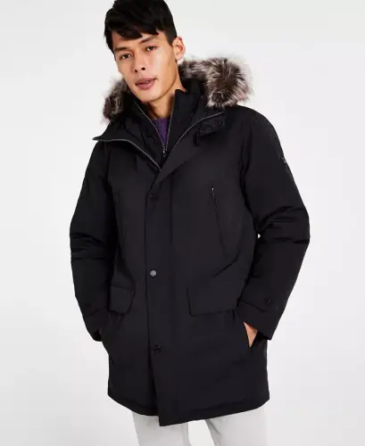 Men's Hooded Bib Snorkel Parka Coat, Created for Modazone - Black 