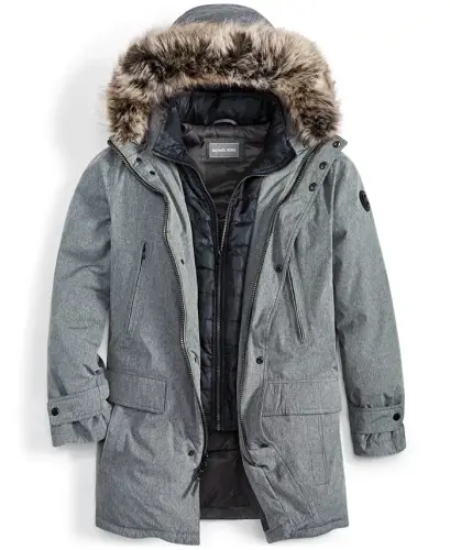 Men's Hooded Bib Snorkel Parka Coat, Created for Modazone - Charcoal Heather - 3