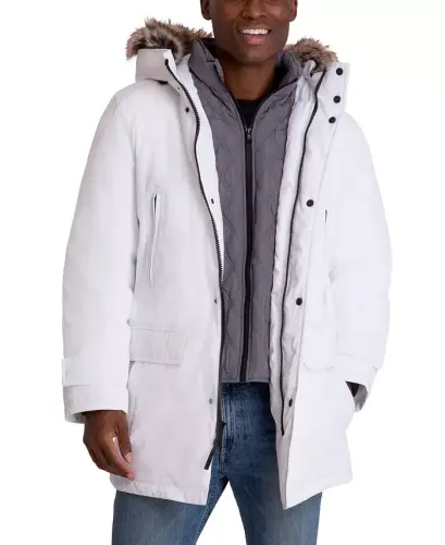 Men's Hooded Bib Snorkel Parka Coat, Created for Modazone - White 