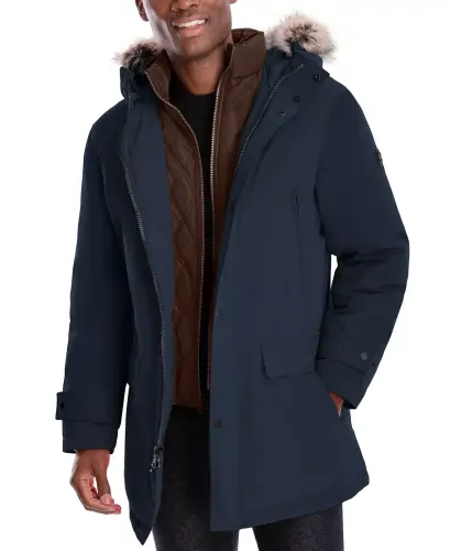 Men's Hooded Bib Snorkel Parka Coat, Created for Modazone - Navy - 1