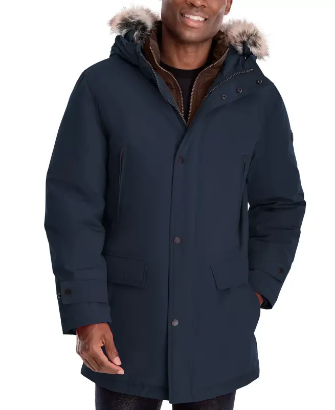 Men's Hooded Bib Snorkel Parka Coat, Created for Modazone - Navy - 3