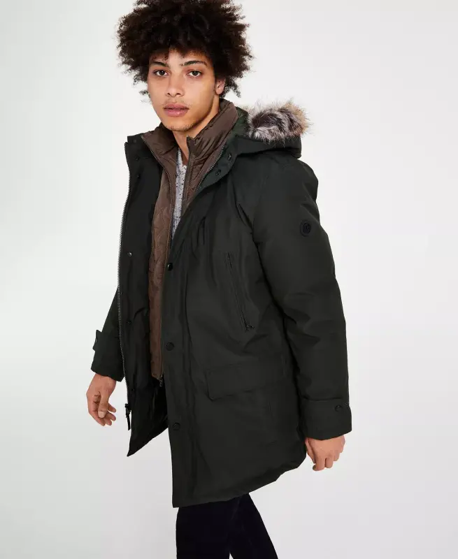 Men's Hooded Bib Snorkel Parka Coat, Created for Modazone - Olive - 1