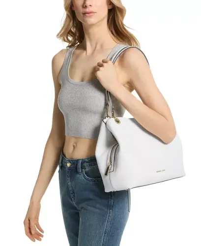 Michael Kors Kensington Large Leather Tote Bag - Optic Whit - 8