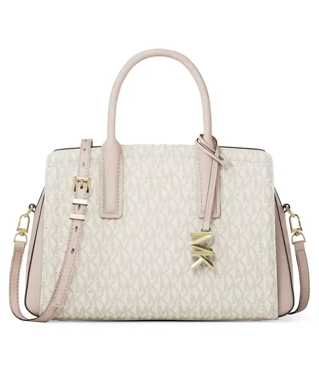 Michael Kors Laila Small Signature Logo Satchel Handbag - Vanilla/Soft Pink - 1
