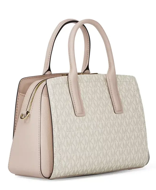 Michael Kors Laila Small Signature Logo Satchel Handbag - Vanilla/Soft Pink - 3
