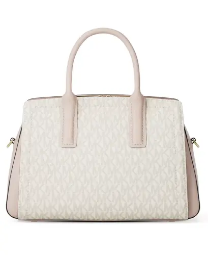 Michael Kors Laila Small Signature Logo Satchel Handbag - Vanilla/Soft Pink - MICHAEL KORS (1)