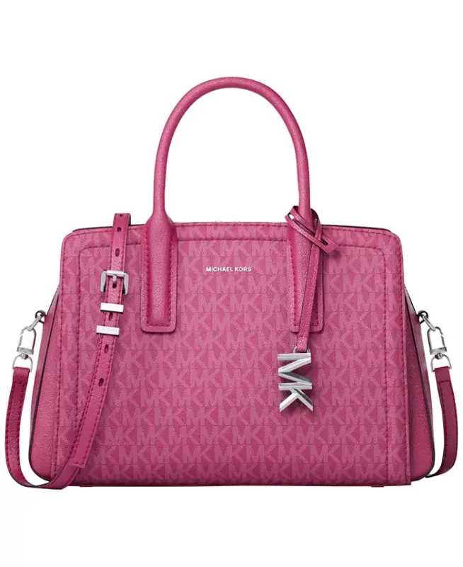 Michael Kors Laila Small Signature Logo Satchel Handbag - Raspberry - MICHAEL KORS