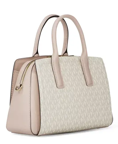 Michael Kors Laila Small Signature Logo Satchel Handbag - Vanilla/Soft Pink - 3