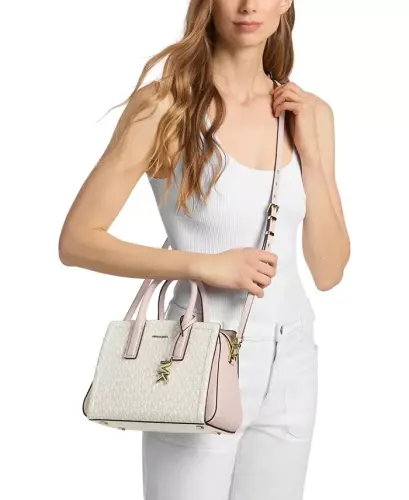 Michael Kors Laila Small Signature Logo Satchel Handbag - Vanilla/Soft Pink - 5