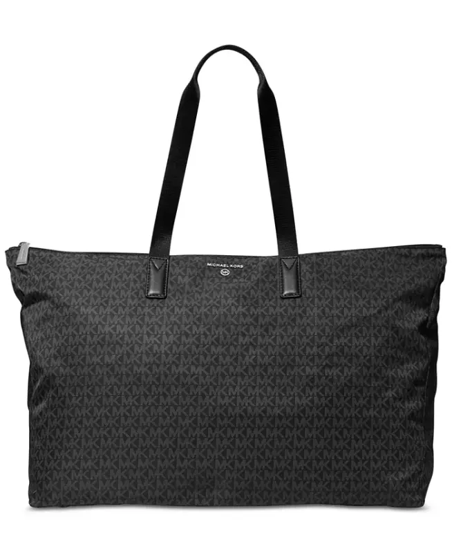 Michael Kors Logo Jet Set Travel Large Packable Nylon Tote - Black - 1