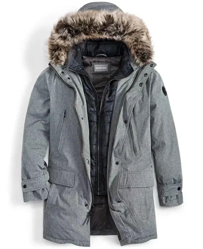 Michael Kors Men's Hooded Bib Snorkel Parka, Created for Modazone-Charcoal Heather - 3