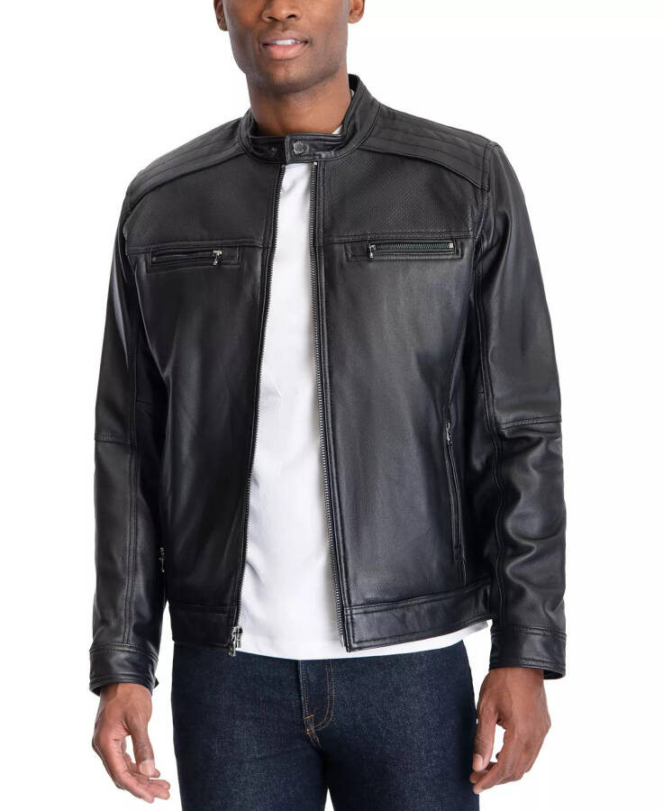 Michael Kors Men's Perforated Leather Moto Jacket, Created for Modazone Black - 1