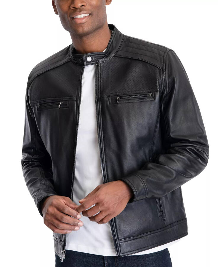 Michael Kors Men's Perforated Leather Moto Jacket, Created for Modazone Black - 4