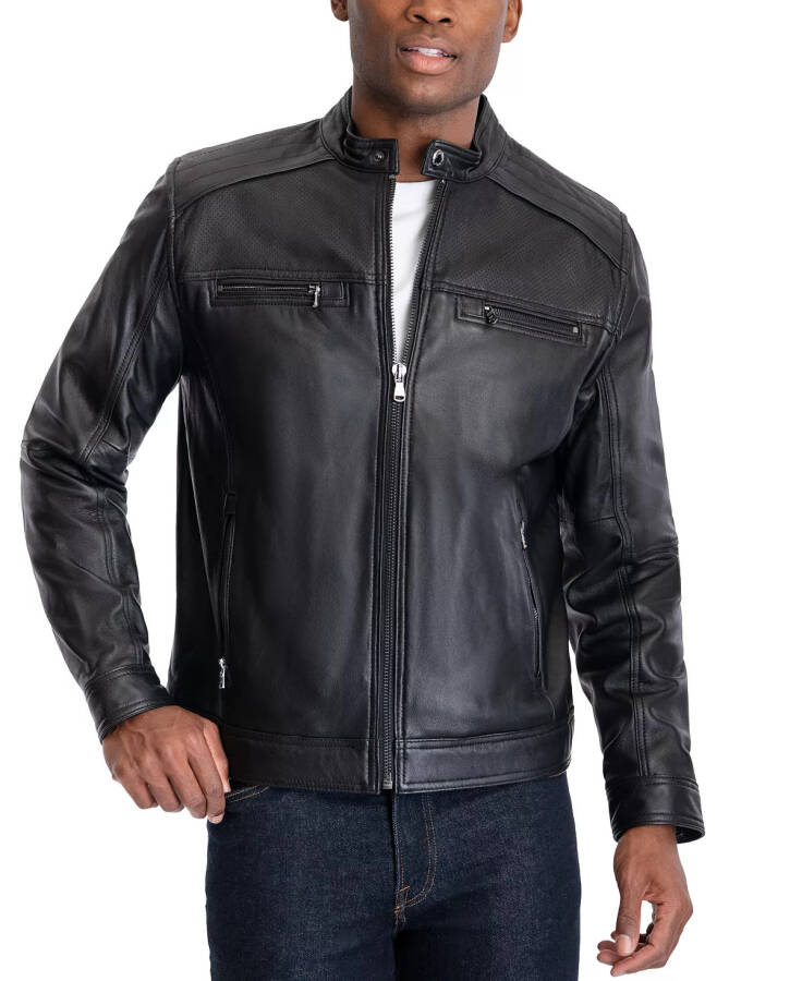 Michael Kors Men's Perforated Leather Moto Jacket, Created for Modazone Black - 5