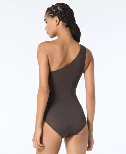 Michael Kors Women's Embellished One-Shoulder Underwire One-Piece Swimsuit - Brown - 4