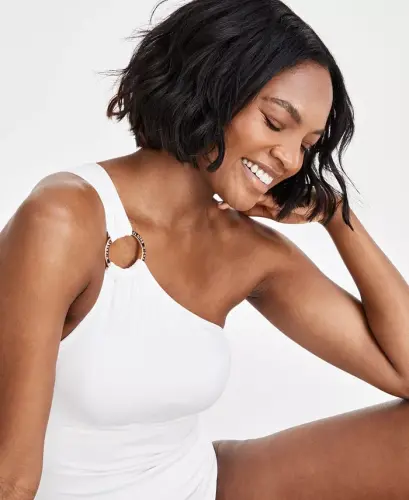 Michael Kors Women's Embellished One-Shoulder Underwire One-Piece Swimsuit - White - 2