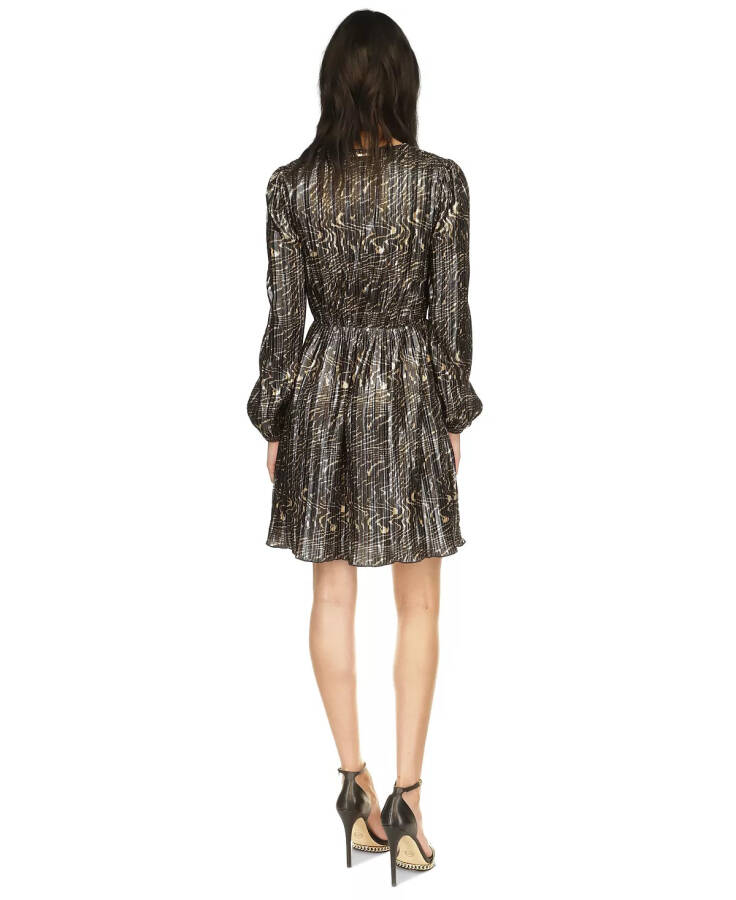 MICHAEL Women's Pleated Metallic Fit & Flare Dress Black & Gold - 2