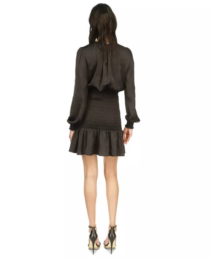 MICHAEL Women's Smocked Satin Mini Dress Black - 2