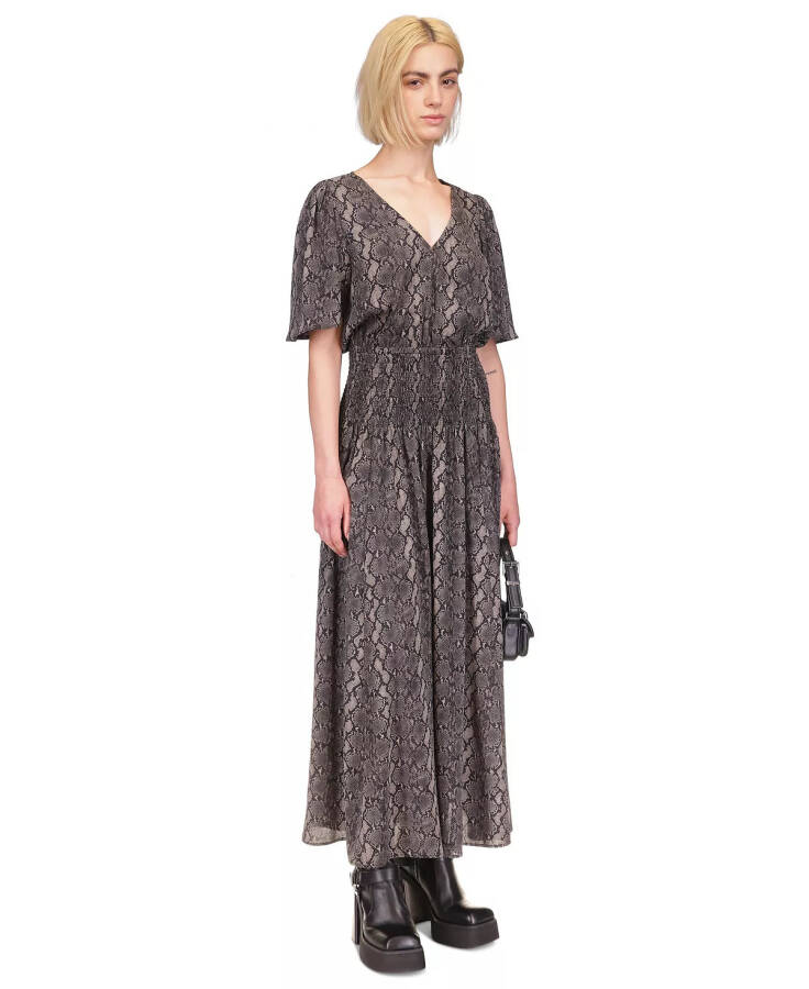 MICHAEL Women's Snake-Print Smocked Maxi Dress Black - 4