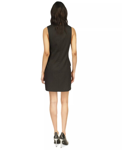 MICHAEL Women's Split-Neck Sleeveless Mini Shift Dress Black & Silver - 2