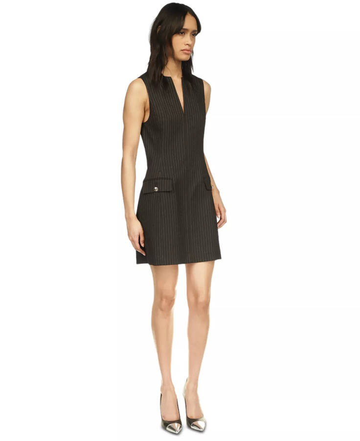 MICHAEL Women's Split-Neck Sleeveless Mini Shift Dress Black & Silver - 3