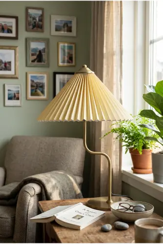 Michigan | Antique Matte Gold Metal Lampshade – Cream Crushed Fabric - Antique Matte Gold - Cream - 8