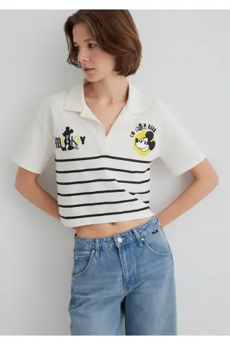 Mickey Mouse Baskılı Çizgili Tişört Regular Fit / Normal Kesim 1612853-85308 - 1