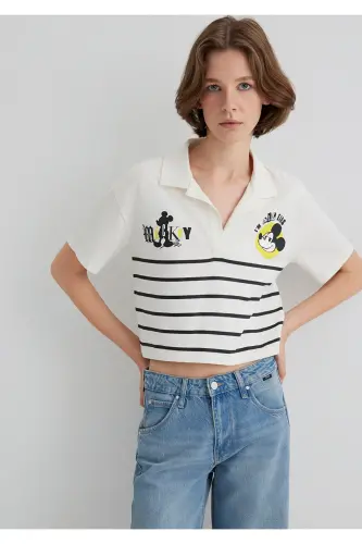 Mickey Mouse Baskılı Çizgili Tişört Regular Fit / Normal Kesim 1612853-85308 - 2