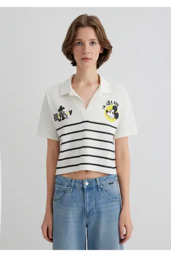Mickey Mouse Baskılı Çizgili Tişört Regular Fit / Normal Kesim 1612853-85308 - 3
