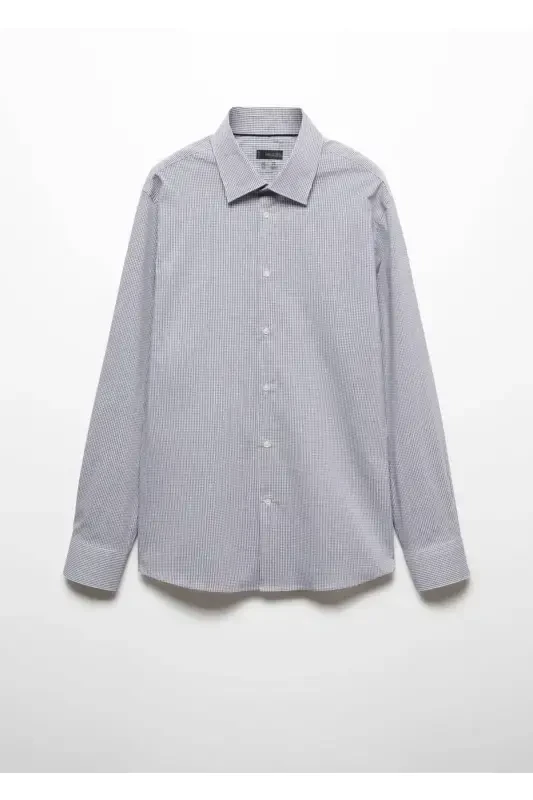 Micro Checkered Shirt-Gray From Stretch Fabric - 3