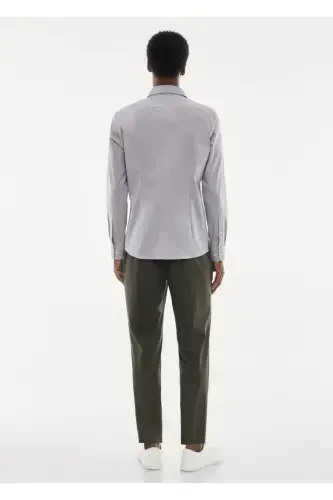 Micro Checkered Shirt-Gray From Stretch Fabric - 4