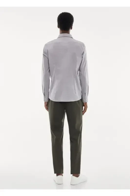 Micro Checkered Shirt-Gray From Stretch Fabric - 4