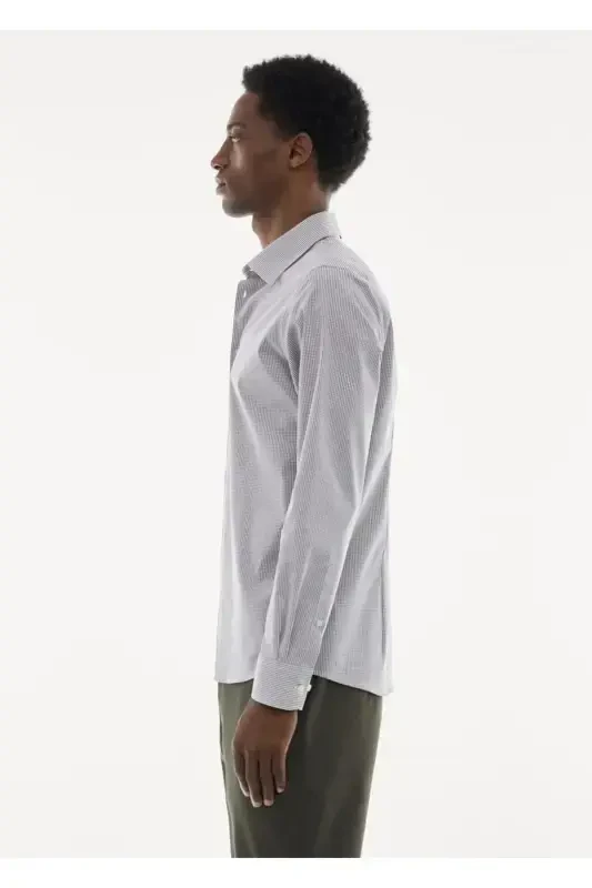 Micro Checkered Shirt-Gray From Stretch Fabric - 5